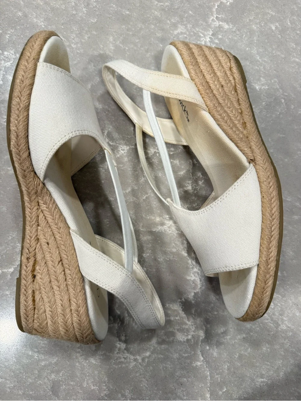 Chadwick’s White Canvas Espadrille Wedge Sandals Size 8 M Slingback Summer
